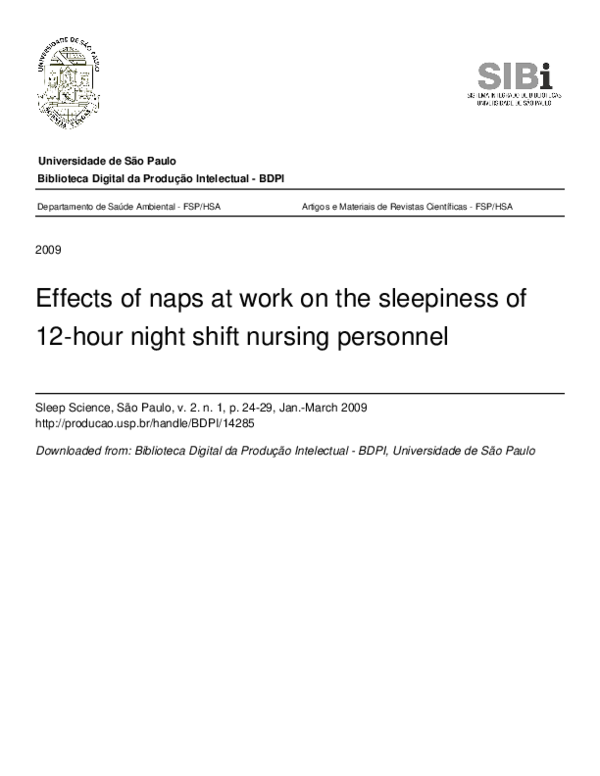 (PDF) Effects of naps at work on the sleepiness of 12-hour night shift ...