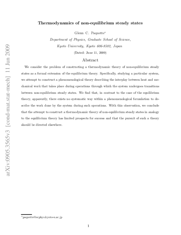 (PDF) Thermodynamics of non-equilibrium steady states