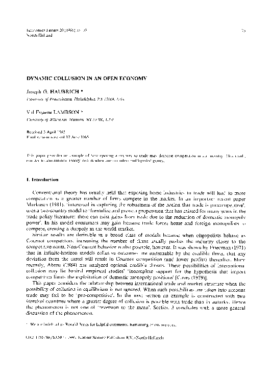(PDF) Dynamic collusion in an open economy