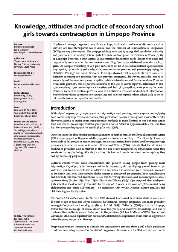 (PDF) Knowledge, attitudes and practice of secondary school girls ...