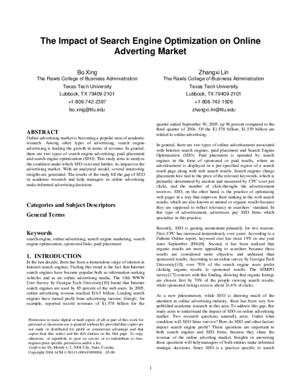 (PDF) The impact of search engine optimization on online advertising market