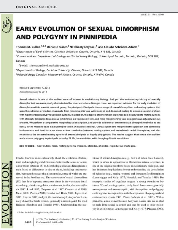 (PDF) Early evolution of sexual dimorphism and polygyny within Pinnipedia