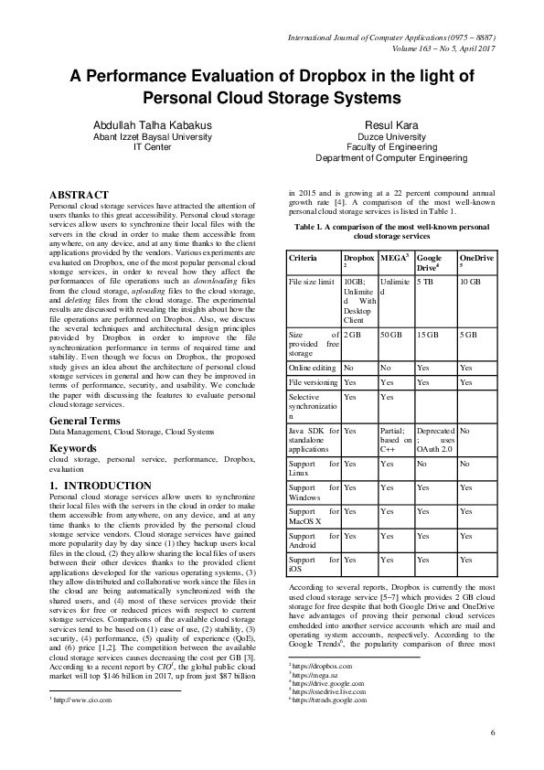 (PDF) A Performance Evaluation of Dropbox in the light of Personal ...
