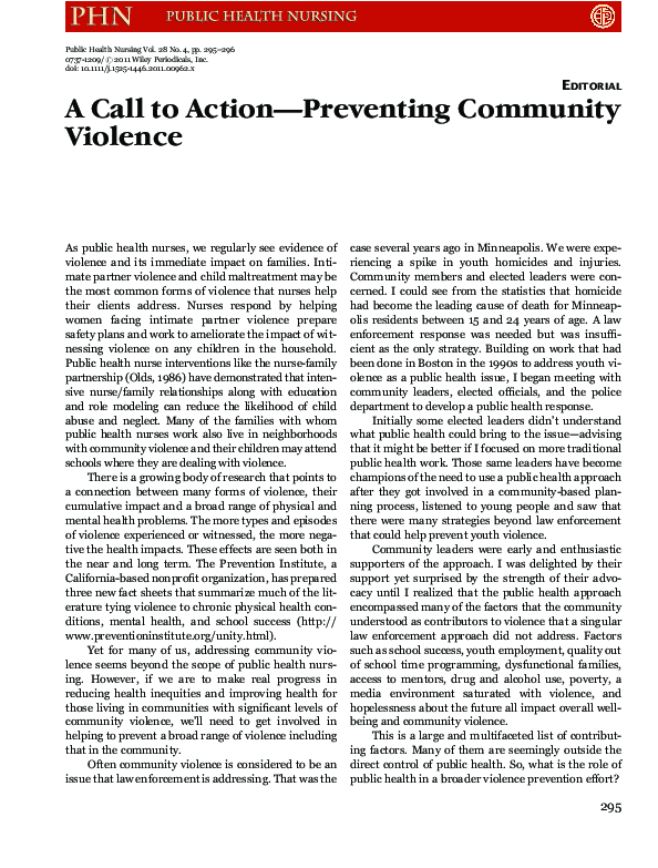 (PDF) A Call to Action-Preventing Community Violence