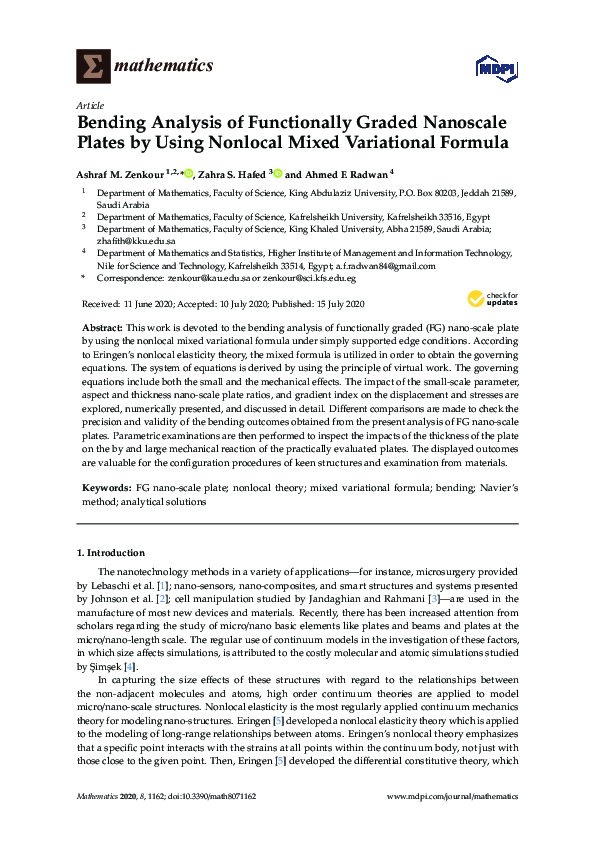 (PDF) Bending Analysis of Functionally Graded Nanoscale Plates by Using ...