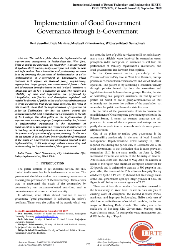 (PDF) Implementation of Good Government Governance through E-Government