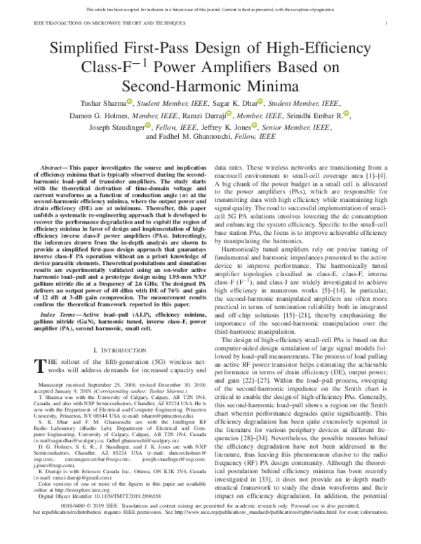 (PDF) Simplified First-Pass Design of High-Efficiency Class-F⁻¹ Power ...