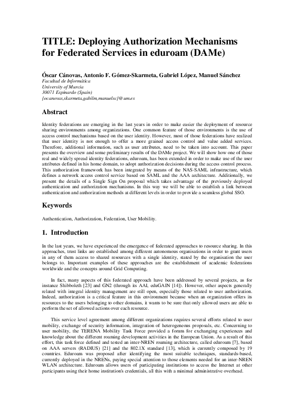 (PDF) TITLE: Deploying Authorization Mechanisms for Federated Services ...
