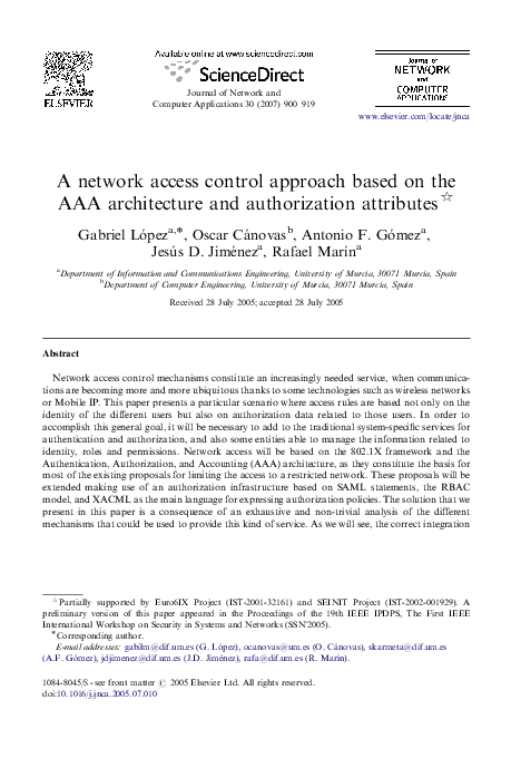 (PDF) A network access control approach based on the AAA architecture ...