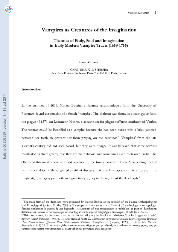 Vampires as Creatures of the Imagination