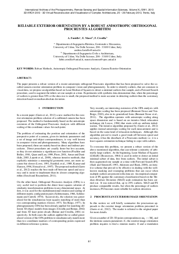 (PDF) Reliable Exterior Orientation by a Robust Anisotropic Orthogonal ...