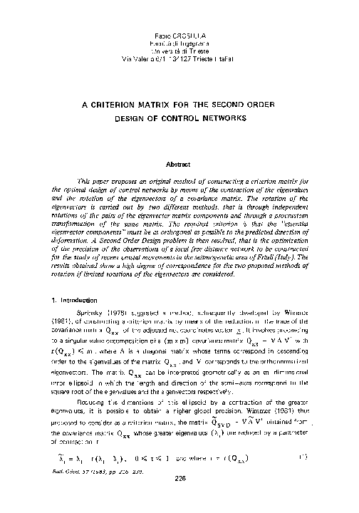 (PDF) A criterion matrix for the second order design of control networks