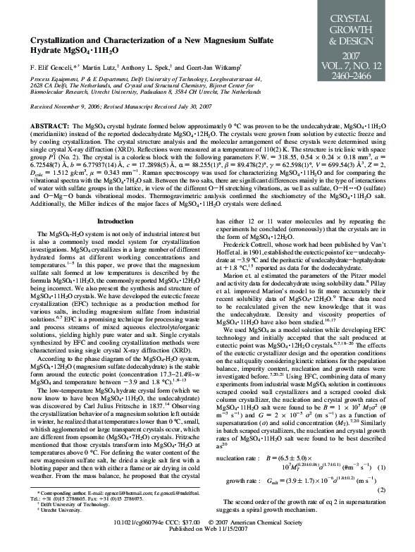 (PDF) Crystallization and Characterization of a New Magnesium Sulfate ...