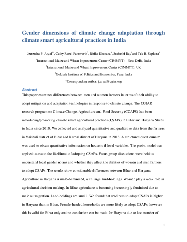 (PDF) Gender dimensions of climate change adaptation practices: the ...