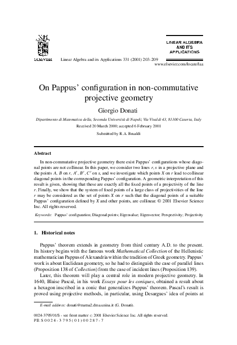 (PDF) On Pappus' configuration in non-commutative projective geometry