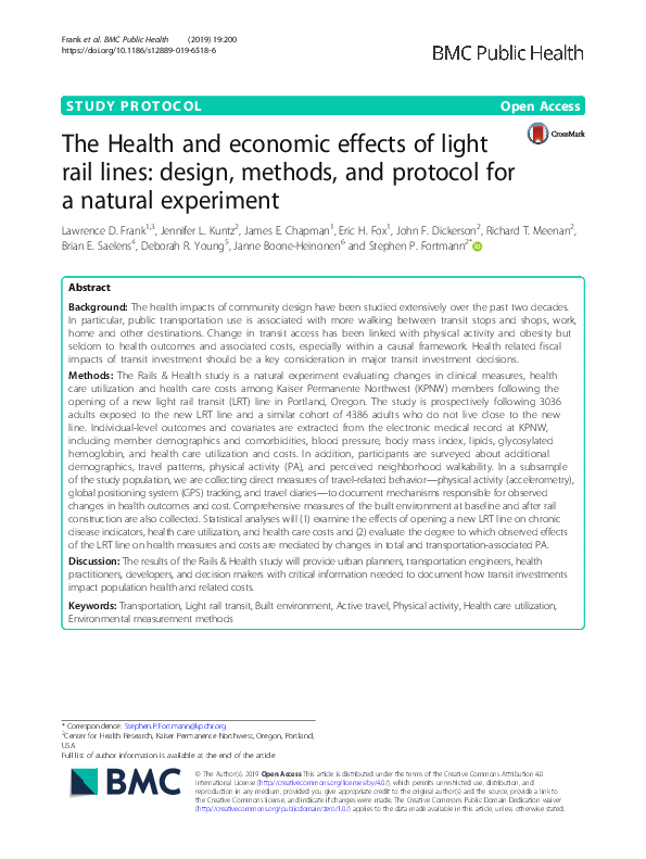 (PDF) The Health and economic effects of light rail lines: design ...