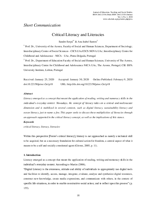 (PDF) Critical Literacy and Literacies