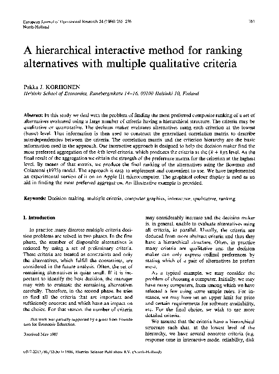 (PDF) A hierarchical interactive method for ranking alternatives with ...
