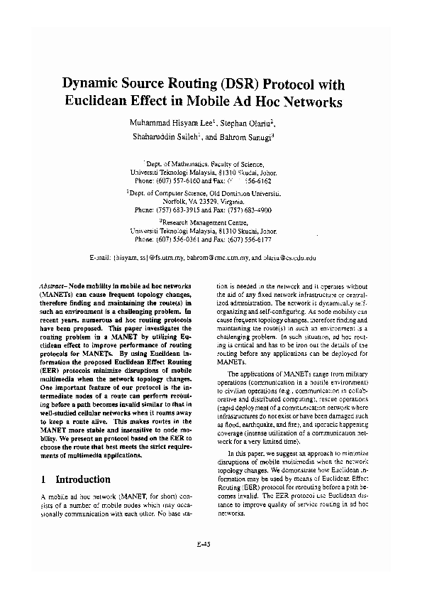 (PDF) Dynamic source routing (DSR) protocol with Euclidean effect in ...