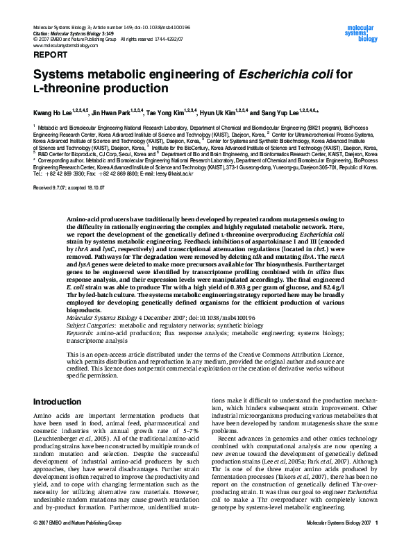 (PDF) Systems Metabolic Engineering of Escherichia coli for Chemicals ...