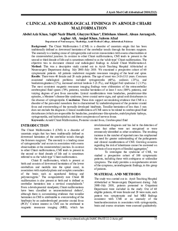 (PDF) Clinical and radiological findings in Arnold Chiari malformation