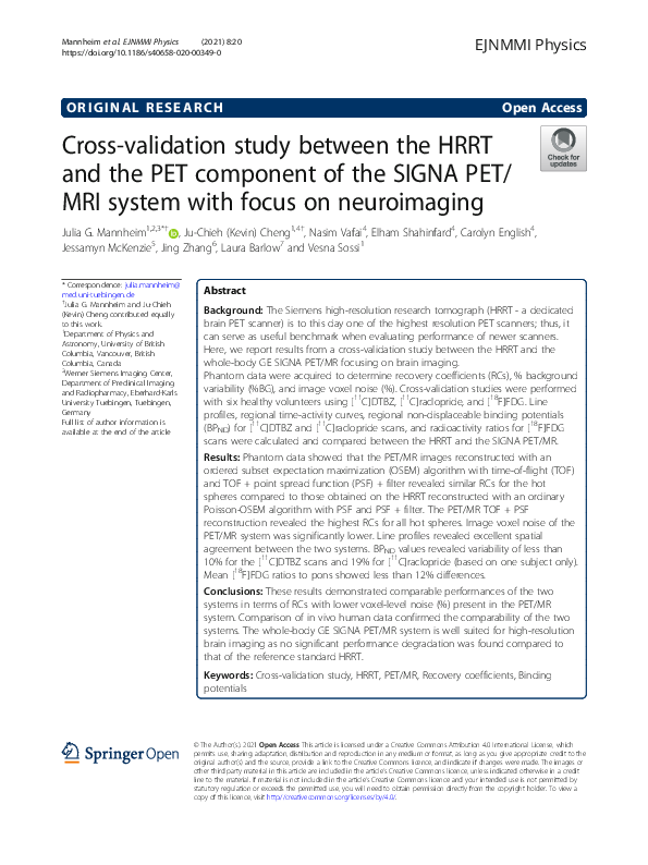 (PDF) Cross-validation study between the HRRT and the PET component of ...