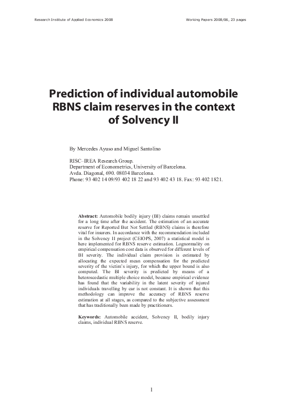 (PDF) Prediction of individual automobile RBNS claim reserves in the ...