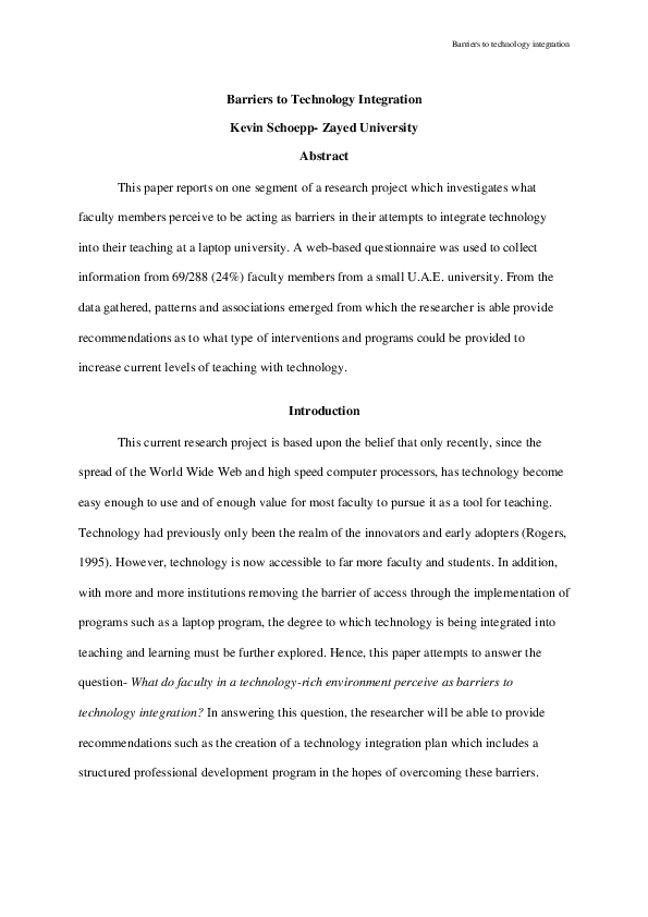 (PDF) Barriers to Technology Integration