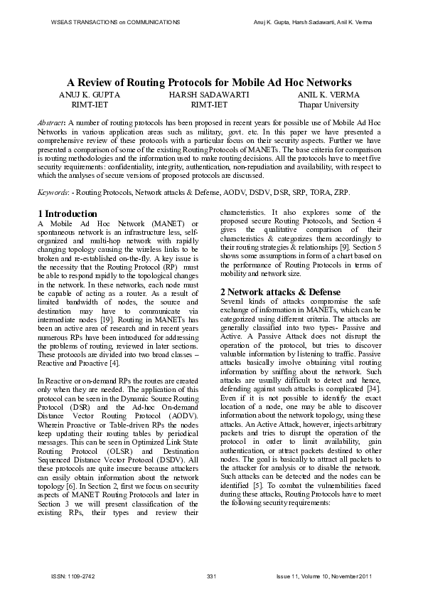 (PDF) A review of routing protocols for mobile ad hoc networks