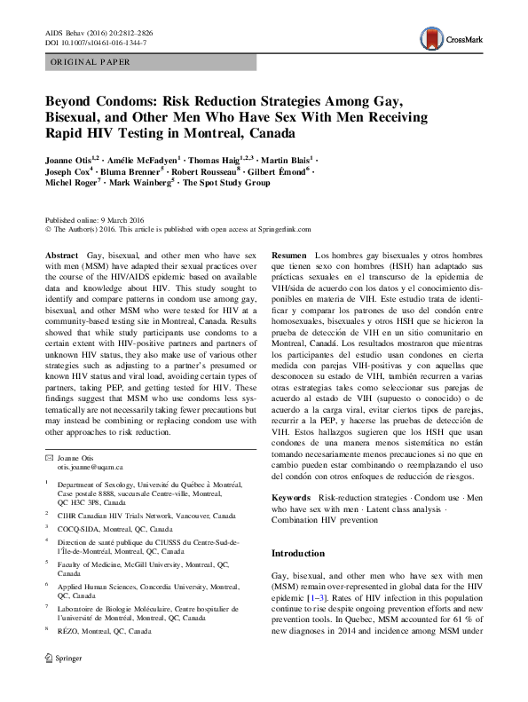 (PDF) Beyond Condoms: Risk Reduction Strategies Among Gay, Bisexual ...
