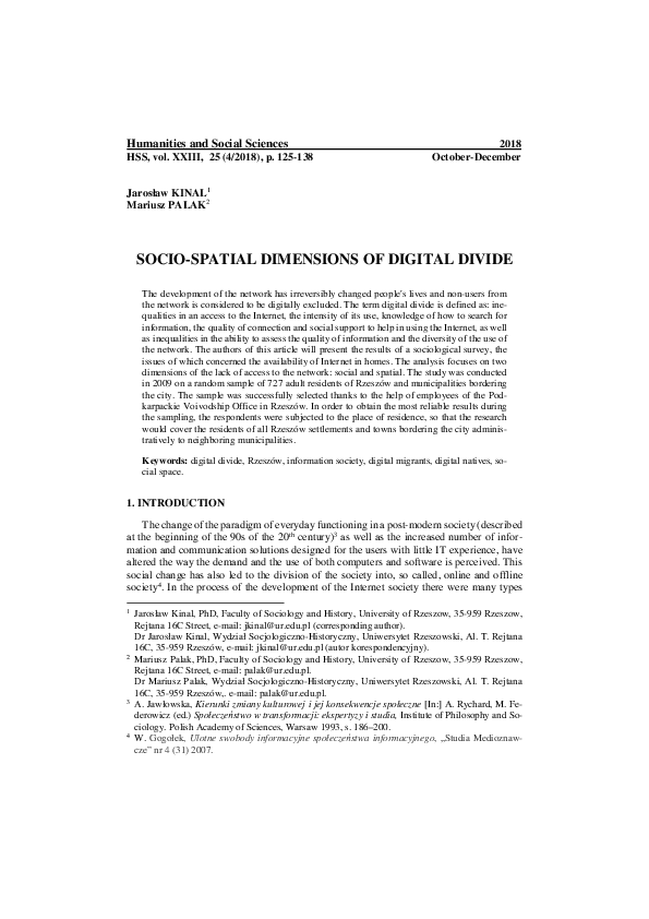 (PDF) SocioSpatial Dimensions of Digital Divide Mariusz Palak