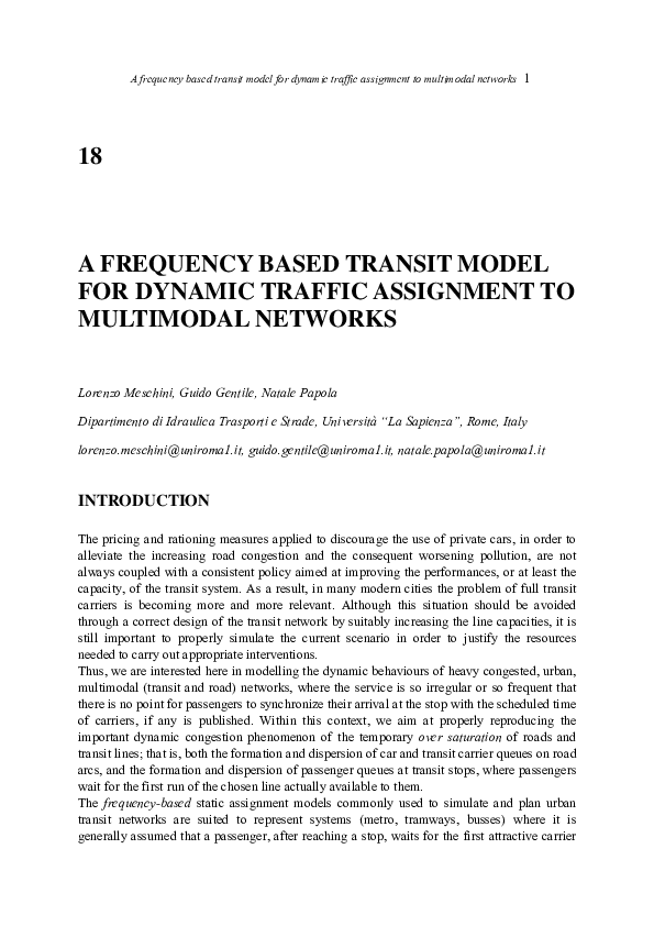 (PDF) A Frequency Based Transit Model for Dynamic Traffic Assignment to ...