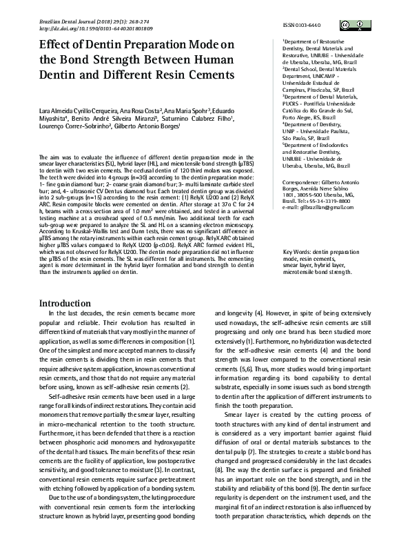(PDF) Effect of Dentin Preparation Mode on the Bond Strength Between ...