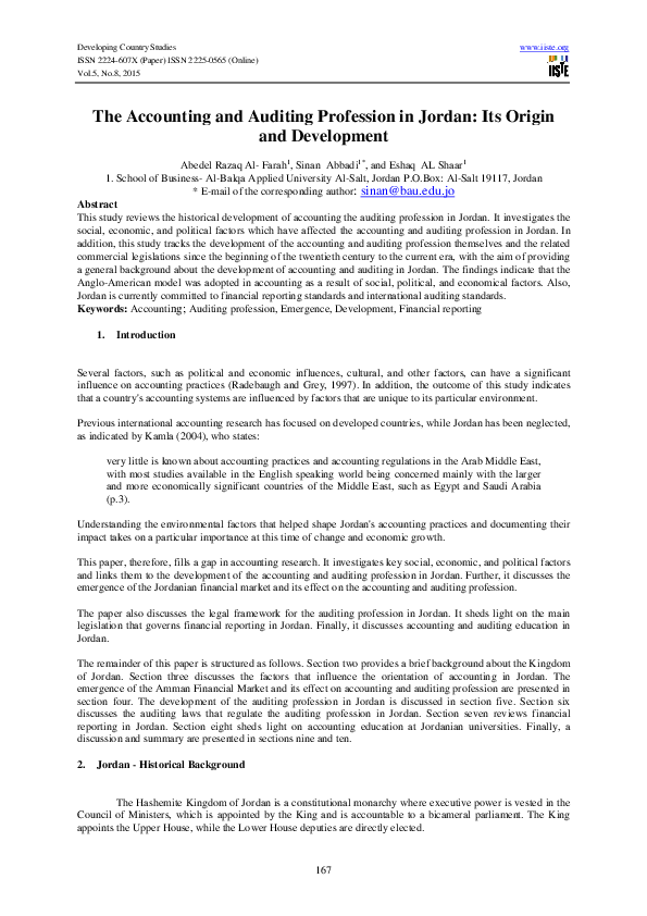 (PDF) The Accounting and Auditing Profession in Jordan: Its Origin and ...