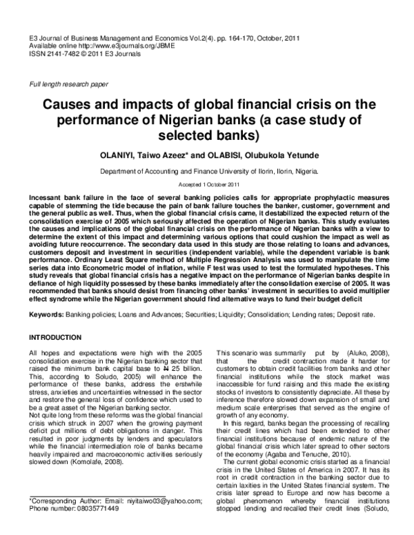 (PDF) Causes and impacts of global financial crisis on the performance ...
