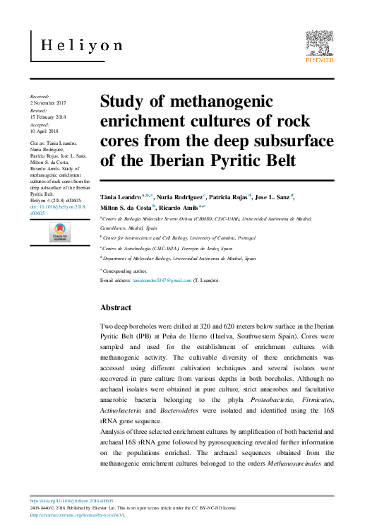 (PDF) Study of methanogenic enrichment cultures of rock cores from the ...