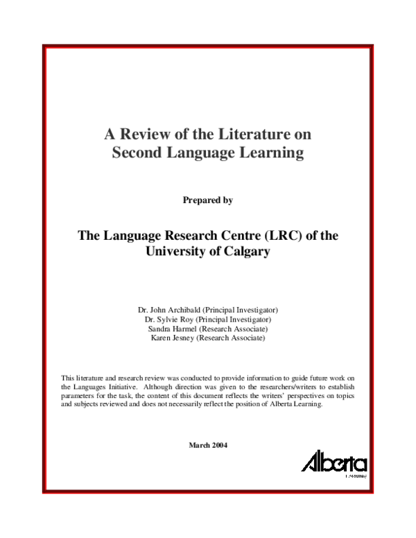 (PDF) A review of the literature on second language learning