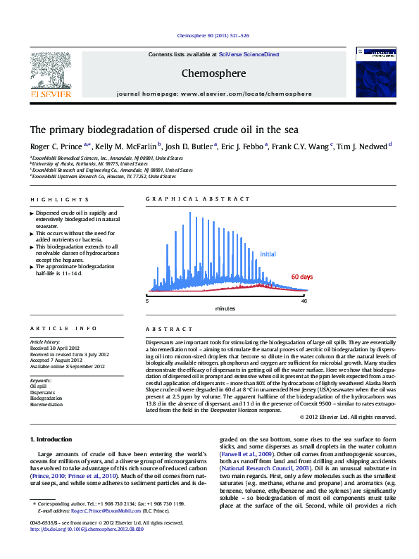 (PDF) The primary biodegradation of dispersed crude oil in the sea