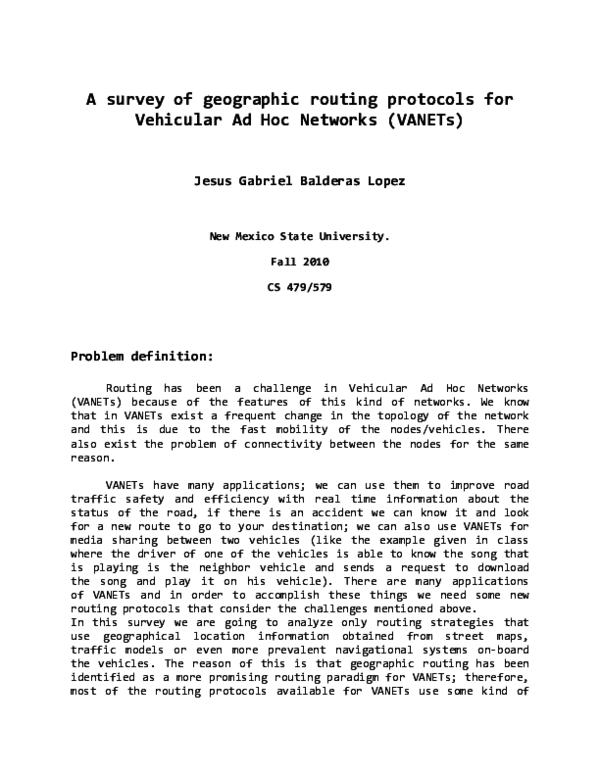 (PDF) A survey of geographic routing protocols for Vehicular Ad Hoc ...