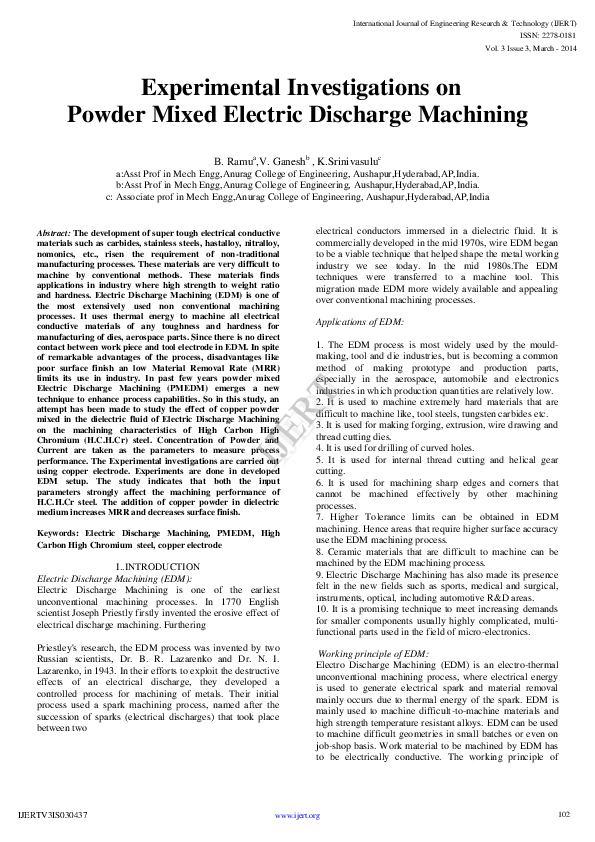 (PDF) Experimental Investigations on Powder Mixed Electric Discharge ...