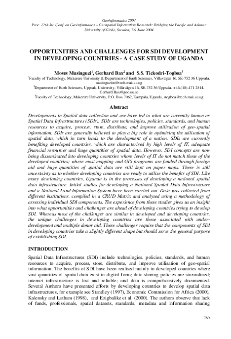 (PDF) Opportunities and challenges for SDI development in developing ...
