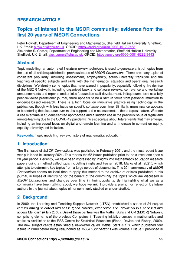 (PDF) Topics of interest to the MSOR community: evidence from the first ...