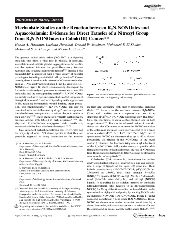 (PDF) Mechanistic Studies on the Reaction between R 2 N-NONOates and ...