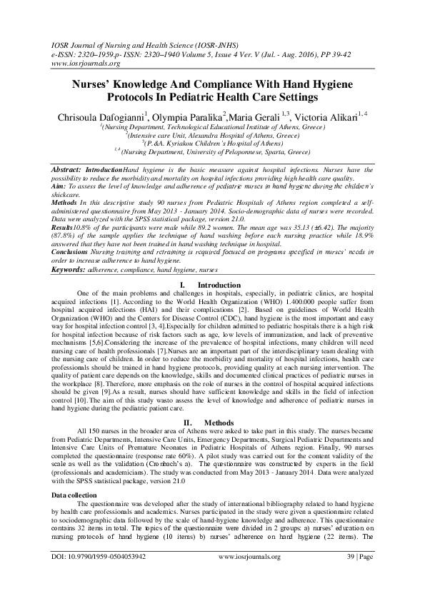 (PDF) Nurses’ Knowledge And Compliance With Hand Hygiene Protocols In ...