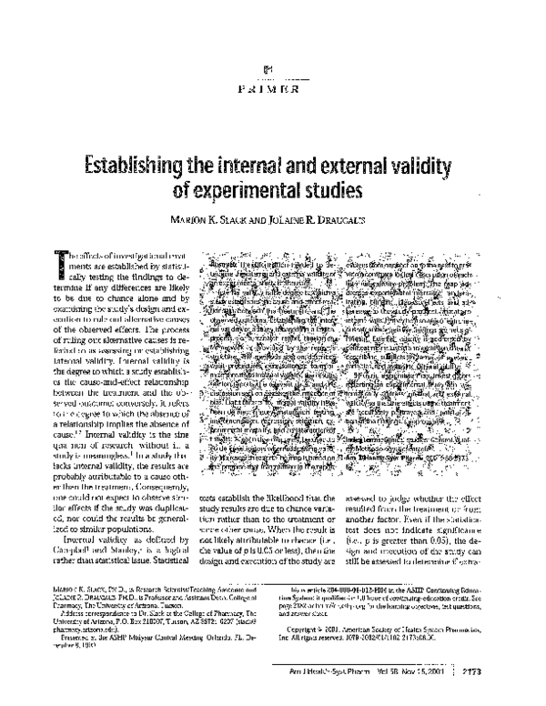 (PDF) Establishing the internal and external validity of experimental ...