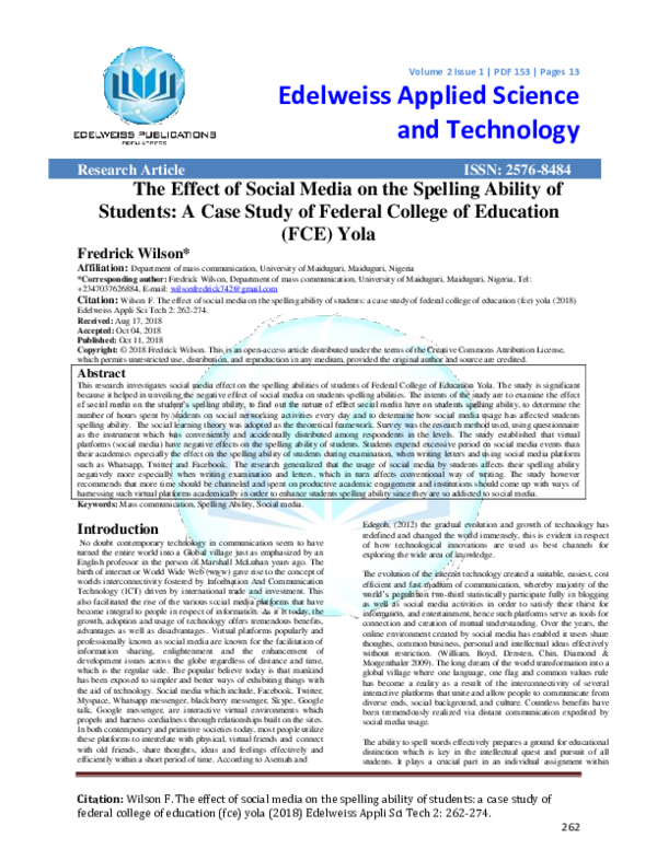  PDF The Effect Of Social Media On The Spelling Ability Of Students A 