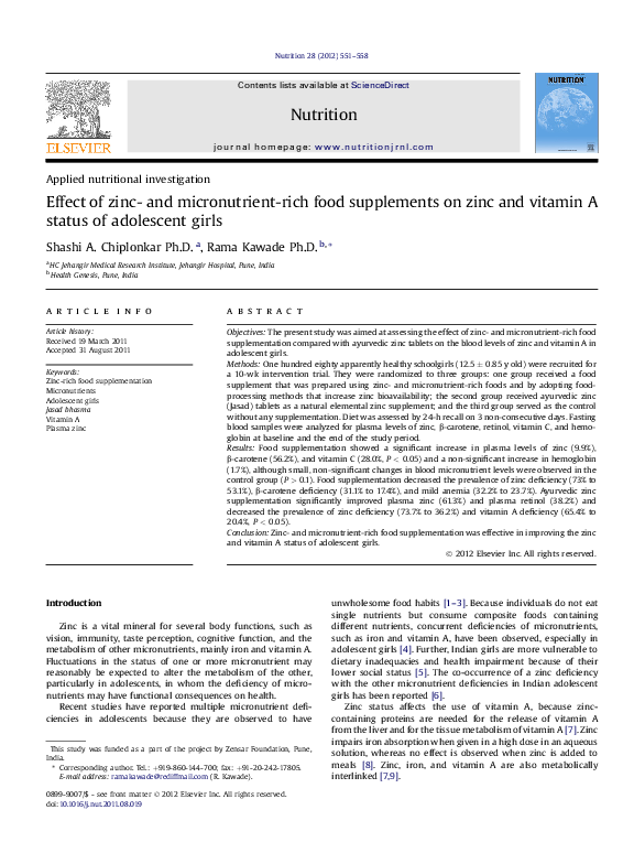 (PDF) Effect of zinc- and micronutrient-rich food supplements on zinc ...