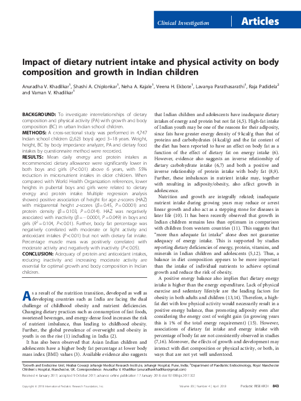 (PDF) Impact of dietary nutrient intake and physical activity on body ...