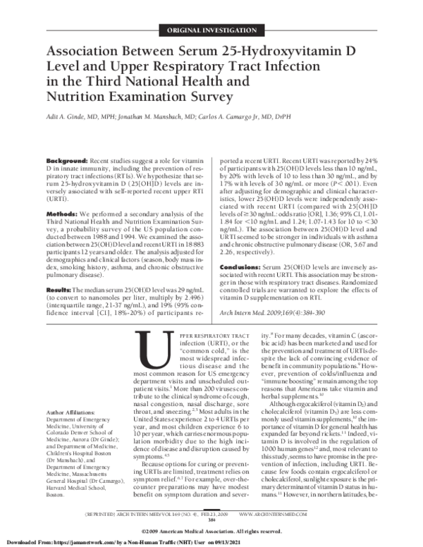 (PDF) Association Between Serum 25-Hydroxyvitamin D Level and Upper ...