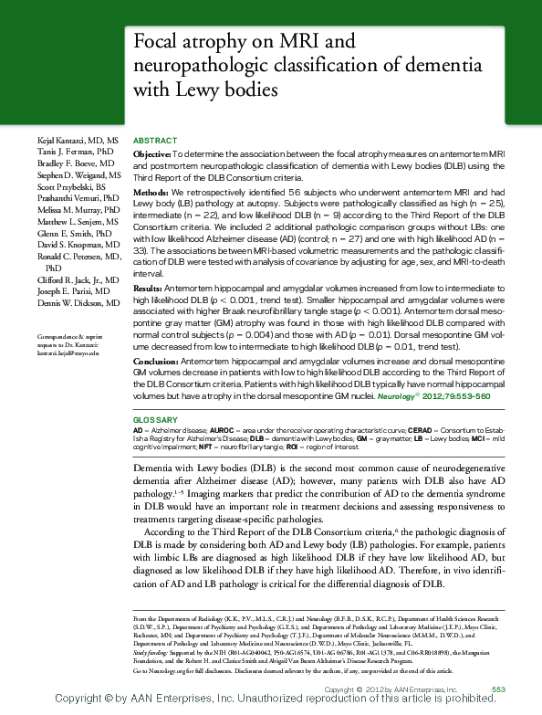 (PDF) Focal atrophy on MRI and neuropathologic classification of ...